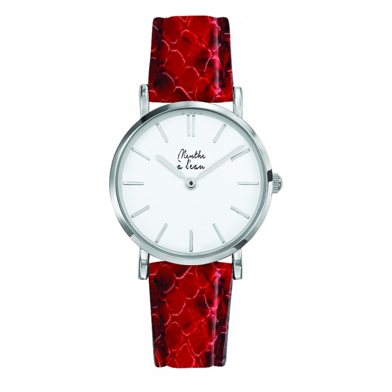 Montre Montre Femme La Véritable bracelet cuir python rouge fond bl...