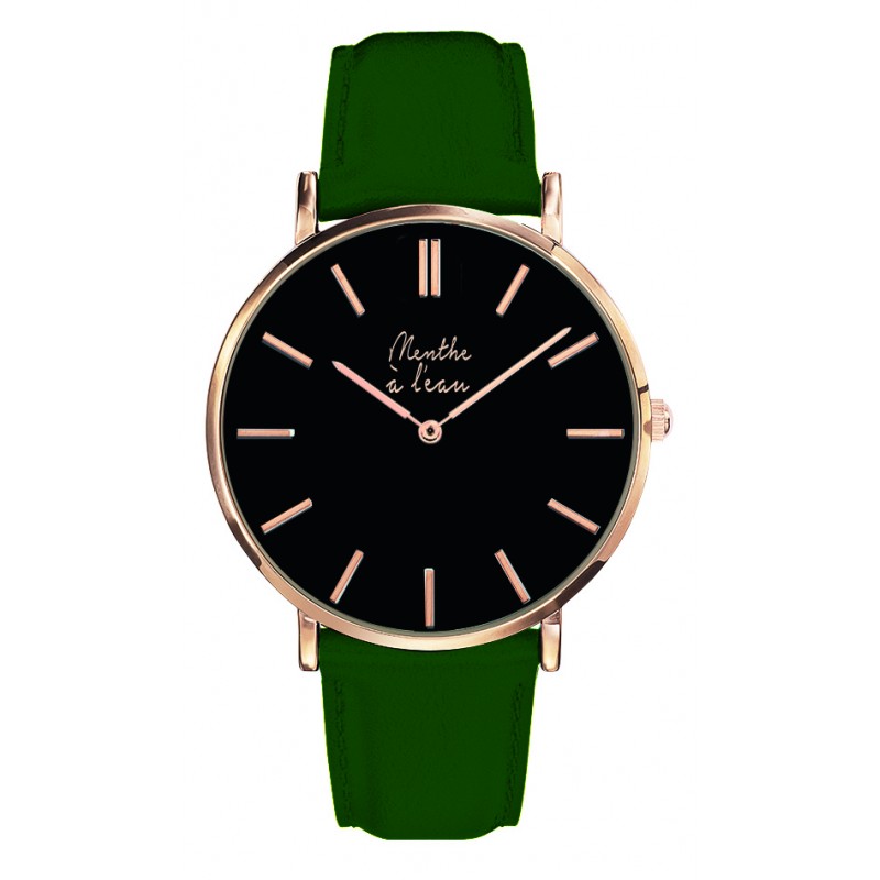 Montre Montre Homme La Véritable bracelet cuir vert fond noir rose ...