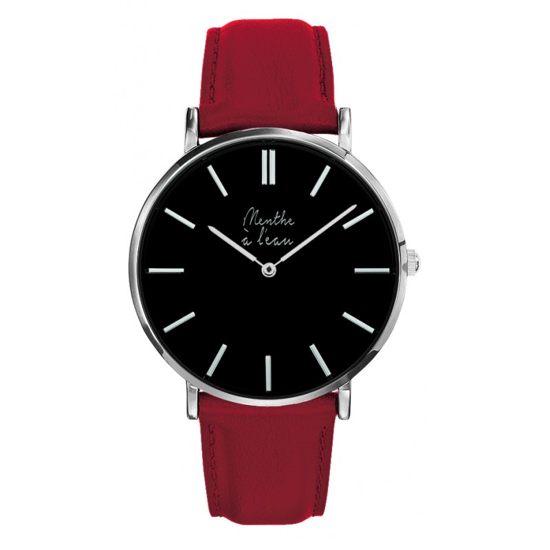 Montre Montre Homme La Véritable bracelet cuir rouge fond noir chro...