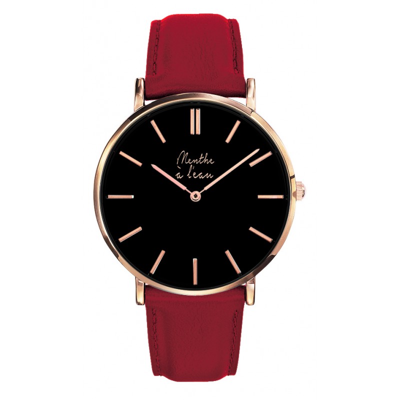Montre Montre Homme La Véritable bracelet cuir rouge fond noir rose...