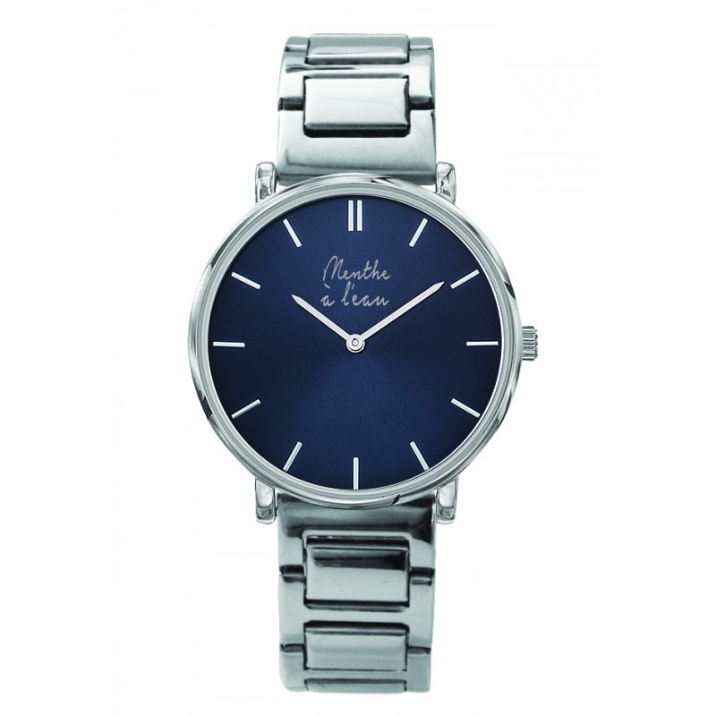 Montre Montre Mixte L'Intemporelle chromée fond bleu par Menthe à l...