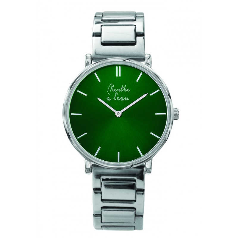 Montre Montre Mixte L'Intemporelle chromée fond vert par Menthe à l...