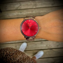 Montre Montre mixte L'Intemporelle dorée rose fond rouge par Menthe...