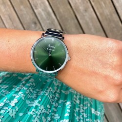Montre Montre Mixte L'Intemporelle chromée fond vert par Menthe à l...