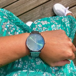 Montre Montre Mixte L'Intemporelle chromée fond vert par Menthe à l...