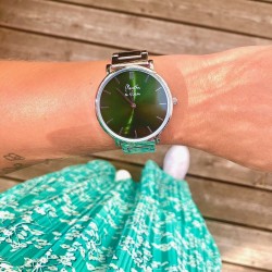Montre Montre Mixte L'Intemporelle chromée fond vert par Menthe à l...