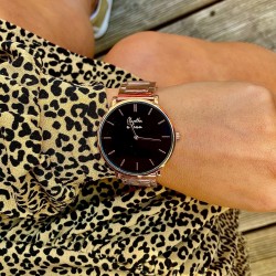 Montre Montre Mixte L'Intemporelle dorée rose fond noir par Menthe ...