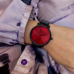 Montre Montre Mixte L'Intemporelle noire fond rouge par Menthe à l'eau
