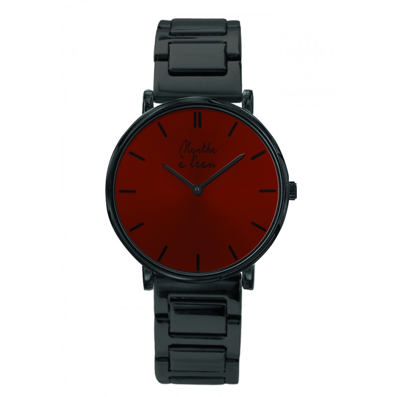 Montre Montre Mixte L'Intemporelle noire fond rouge par Menthe à l'eau
