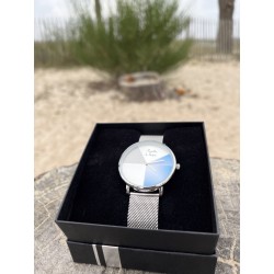 Montre Montre Mixte L'Indécise maille chromée bleu design par Menth...