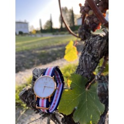 Montre Montre Femme La Résistante bracelet nato bleu/blanc/rose ros...