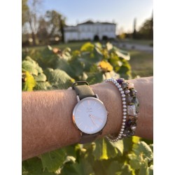 Montre Montre Femme La Véritable bracelet cuir kaki fond blanc rose...