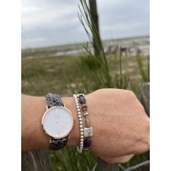 La Véritable Femme bracelet cuir python gris fond blanc rose dorée