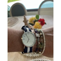 La Résistante Femme bracelet nato bleu/blanc chromée