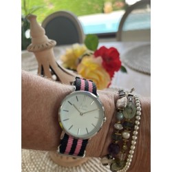 Montre Montre Femme La Résistante bracelet nato noir/rose chromée p...