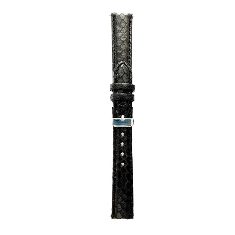 Montre Bracelet Femme 16 mm Cuir Véritable Python Noir boucle chrom...