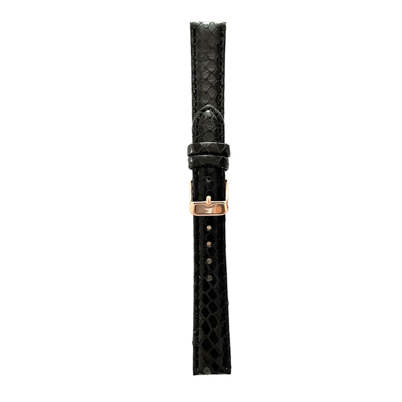 Montre Bracelet Femme 16 mm Cuir Véritable Python Noir boucle rose ...