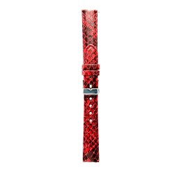 Bracelet Femme 16 mm Cuir Véritable Python Rouge boucle chromée