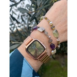 La Perpétuelle Femme Fond Vert Bracelet Acier Rose dorée