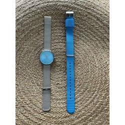 Coffret L'Imprévu fond bleu turquoise maille chromée + nato bleu