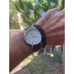 Montre Montre Homme La Véritable bracelet cuir Marron fond blanc ch...