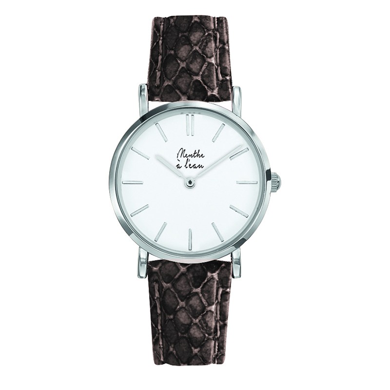 Montre Montre Femme La Véritable bracelet cuir python gris fond bla...
