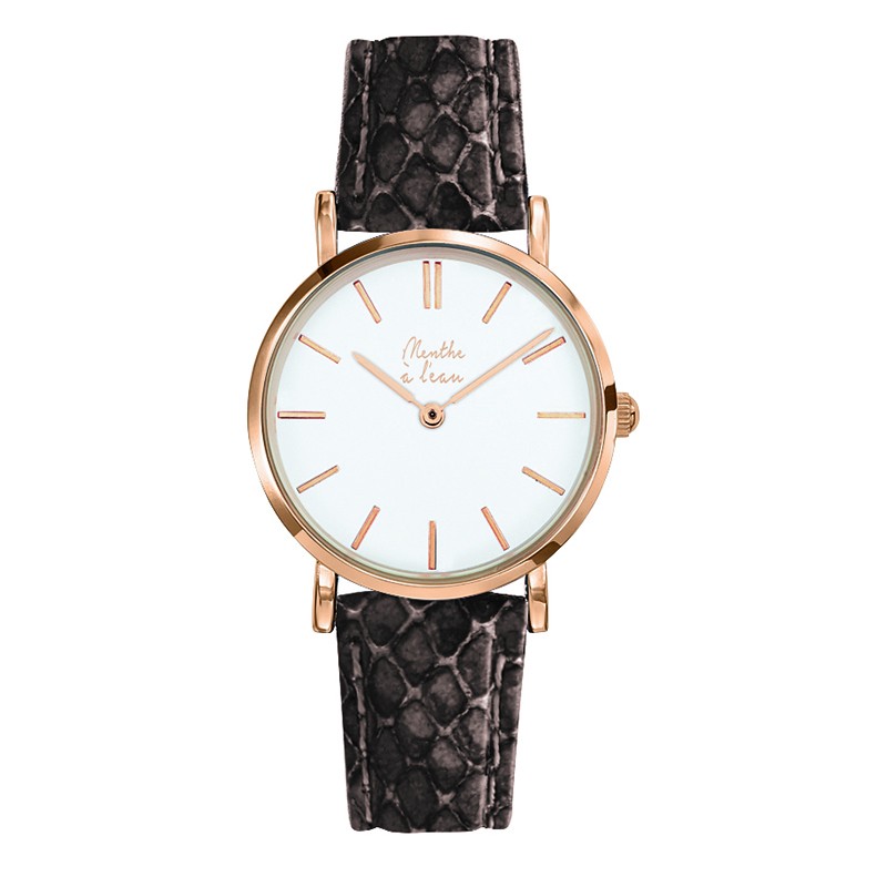 Montre Montre Femme La Véritable bracelet cuir python gris fond bla...