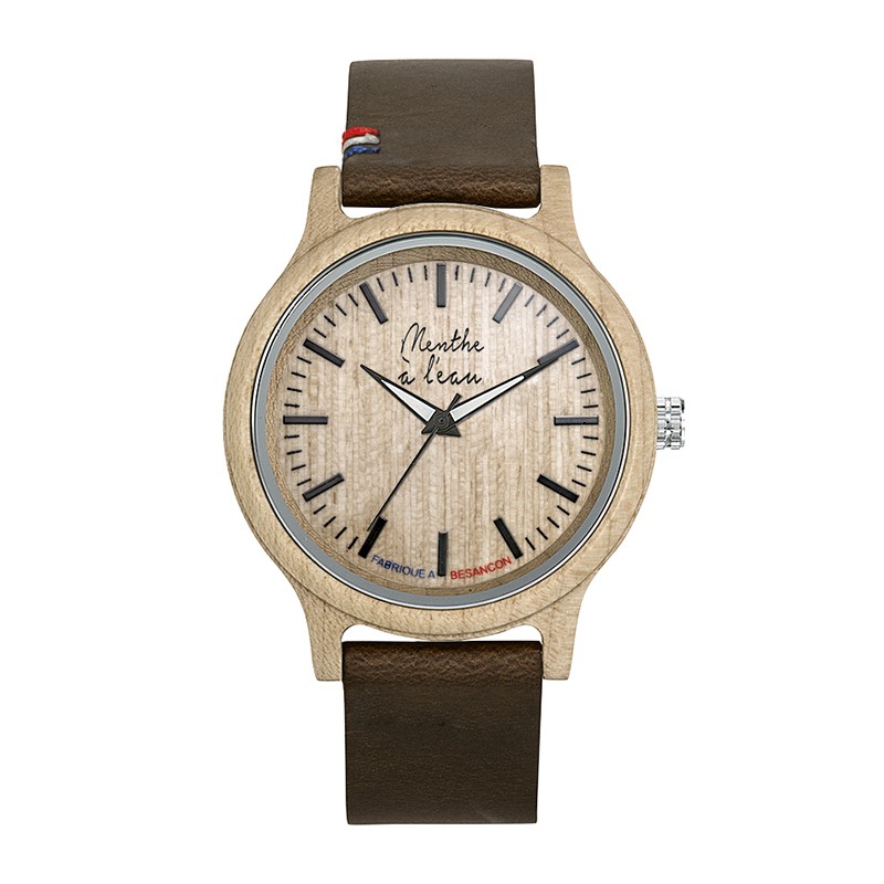 Montre Montre Bois L'Érable bracelet Croute de cuir marron cocarde ...