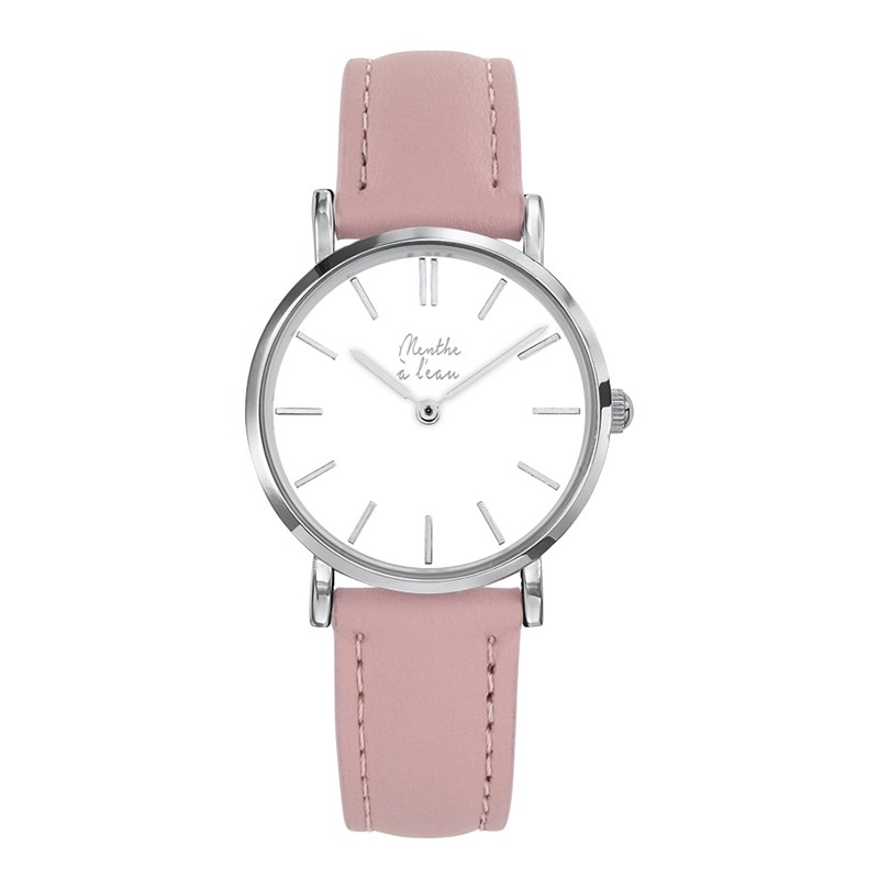Montre Montre Femme La Véritable bracelet cuir Rose pastel fond bla...