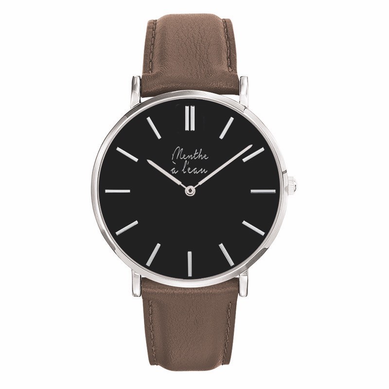 Montre Montre Homme La Véritable bracelet cuir marron fond noir chr...