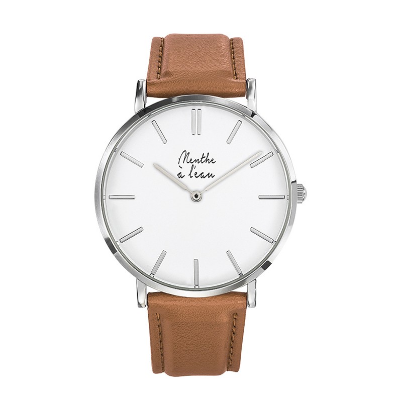 Montre Montre Homme La Véritable bracelet cuir camel fond blanc chr...
