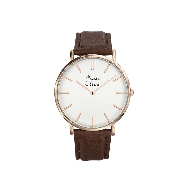 Montre Montre Homme La Véritable bracelet cuir Marron fond blanc ro...