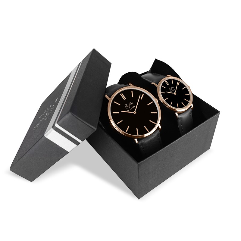 Montre Coffret Montre Véritable Femme et Homme Bracelet Cuir Noir f...