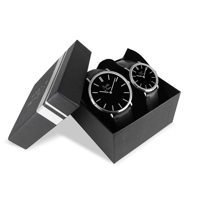 Montre Coffret Montre Véritable Femme et Homme Bracelet Cuir Noir f...