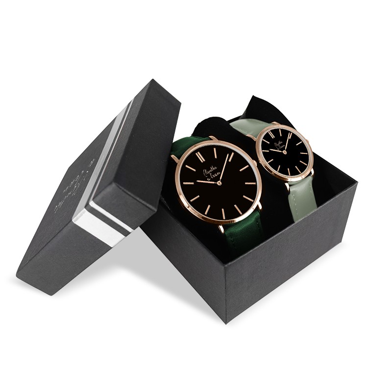 Montre Coffret Montre Véritable Femme et Homme Bracelet Cuir Vert f...