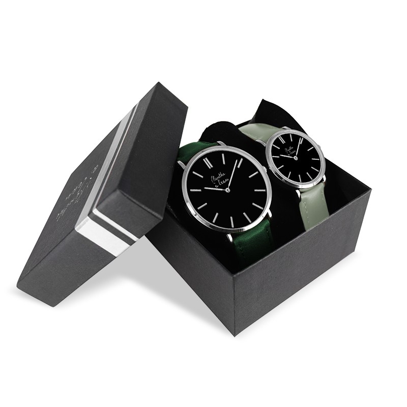 Montre Coffret Montre Véritable Femme et Homme Bracelet Cuir Vert f...