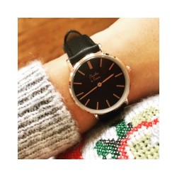 Montre Coffret Montre Véritable Femme et Homme Bracelet Cuir Noir f...