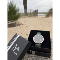 Montre Coffret Montre Véritable Femme et Homme Bracelet Cuir Vert f...