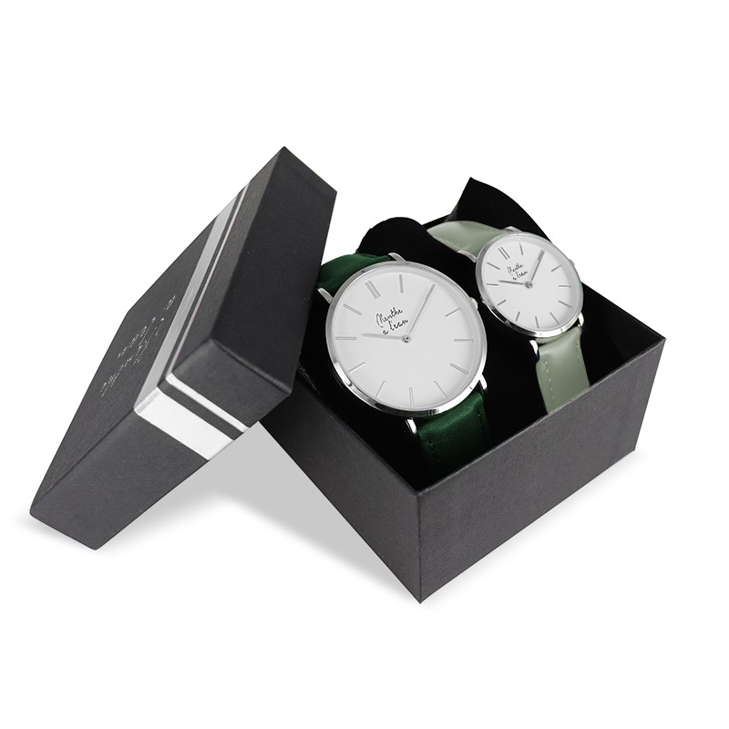 Montre Coffret Montre Véritable Femme et Homme Bracelet Cuir Vert f...