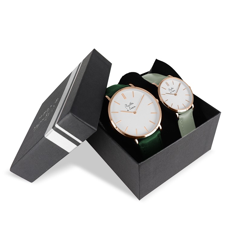 Montre Coffret Montre Véritable Femme et Homme Bracelet Cuir Vert f...