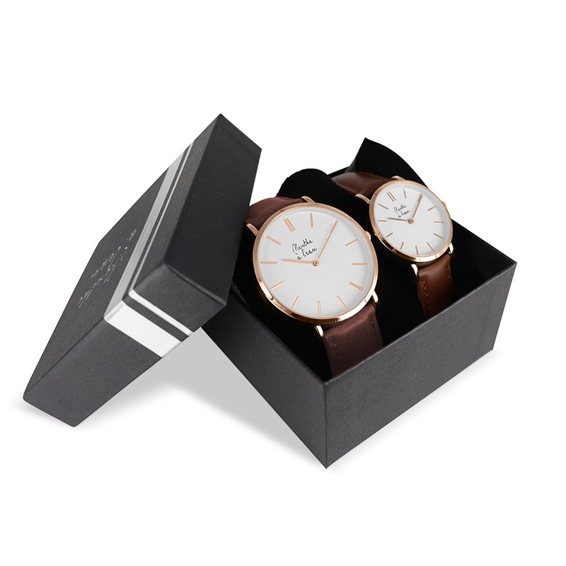 Montre Coffret Montre Véritable Femme et Homme Bracelet Cuir Camel ...