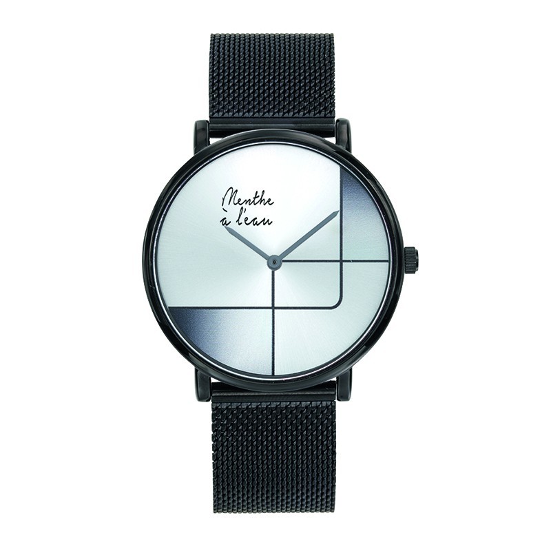 Montre Montre Mixte L'Indécise bracelet Maille noire gris design pa...