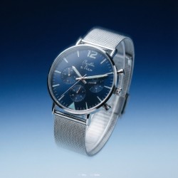 Montre Montre Homme La Précise bracelet maille chromée fond bleu ch...