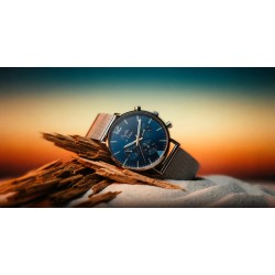 Montre Homme La Précise bracelet maille chromée fond bleu chromée