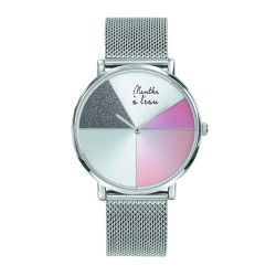Montre Montre Mixte L'Indécise bracelet Maille chromée rose design ...