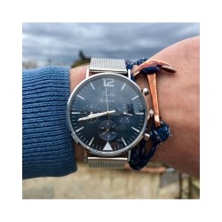 Montre Montre Homme La Précise bracelet maille chromée fond bleu ch...