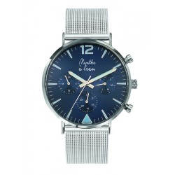 Montre Montre Homme La Précise bracelet maille chromée fond bleu ch...