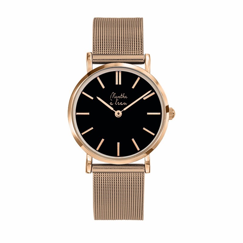 Montre Femme La Milanaise Dorée rose fond noir par Menthe à...