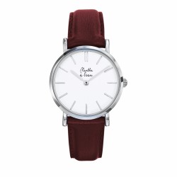 Montre Montre Femme La Véritable bracelet cuir bordeaux fond blanc ...