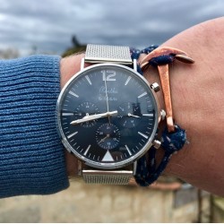 La Précise Homme bracelet maille chromée fond bleu chromée